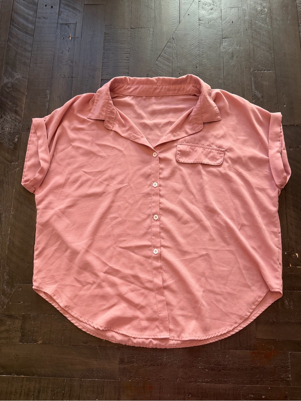 Relaxed Blush Pink Short-Sleeve Button-Down Shirt